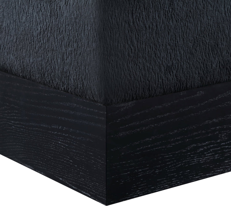 Havre Velour Fur Fabric Upholstered Ottoman in Black - 22075Black