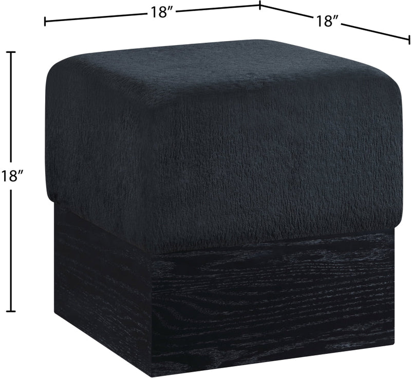 Havre Velour Fur Fabric Upholstered Ottoman in Black - 22075Black