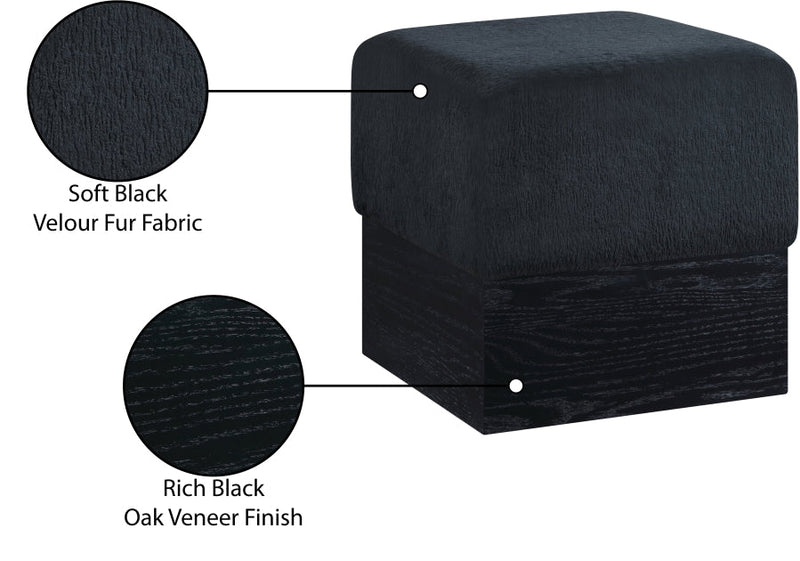 Havre Velour Fur Fabric Upholstered Ottoman in Black - 22075Black