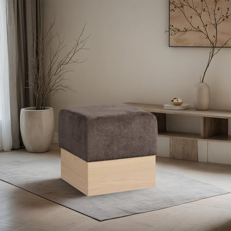 Havre Velour Fur Fabric Upholstered Ottoman in Brown - 22074Brown