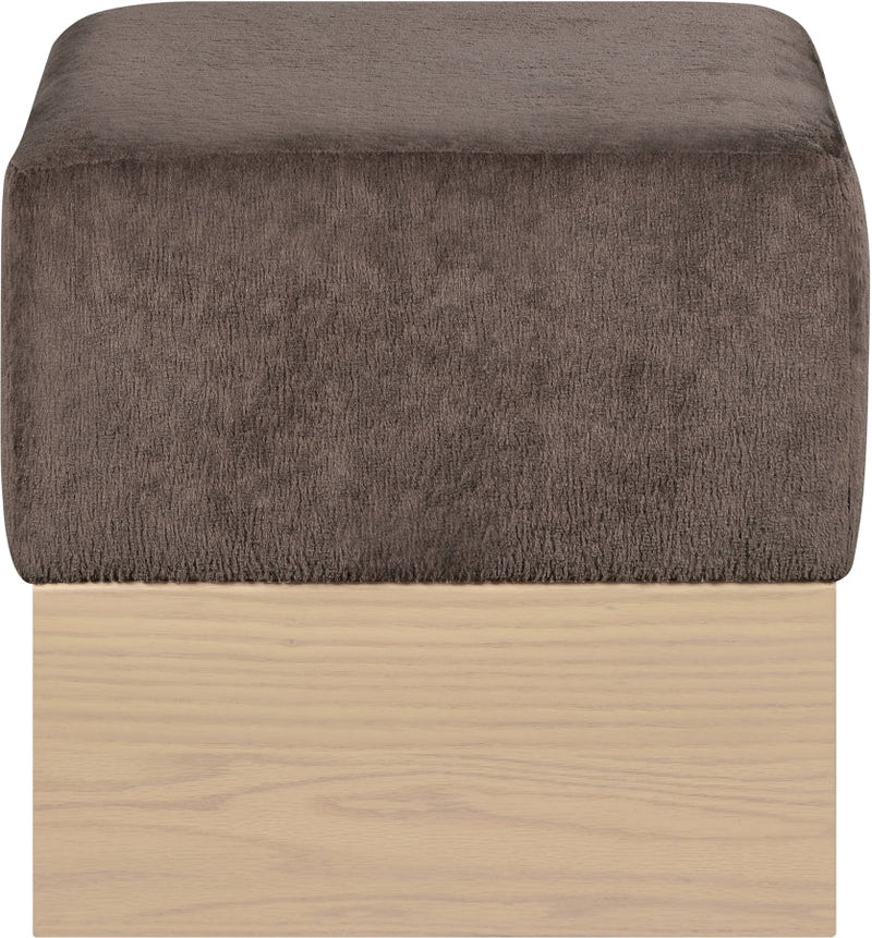 Havre Velour Fur Fabric Upholstered Ottoman in Brown - 22074Brown