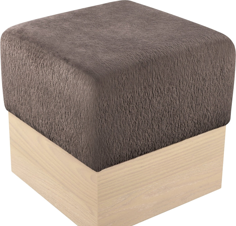 Havre Velour Fur Fabric Upholstered Ottoman in Brown - 22074Brown
