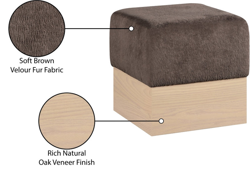 Havre Velour Fur Fabric Upholstered Ottoman in Brown - 22074Brown