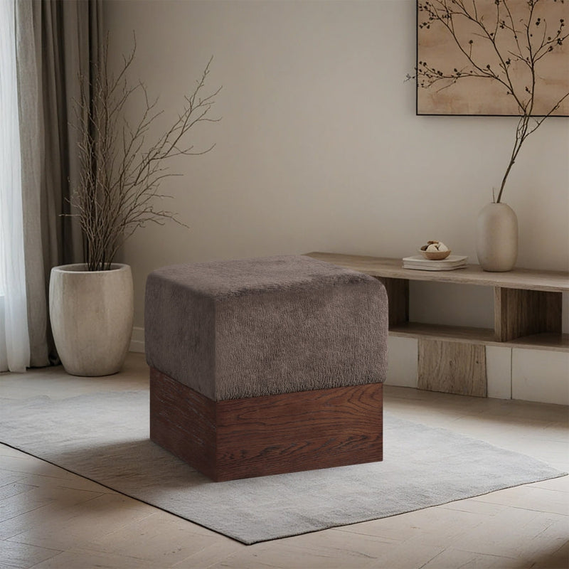 Havre Velour Fur Fabric Upholstered Ottoman in Brown - 22076Brown