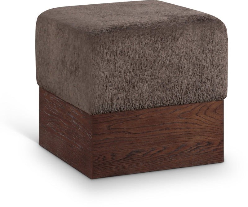 Havre Velour Fur Fabric Upholstered Ottoman in Brown - 22076Brown