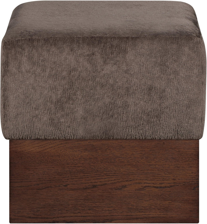 Havre Velour Fur Fabric Upholstered Ottoman in Brown - 22076Brown