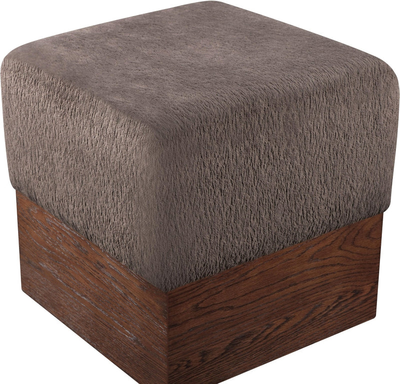 Havre Velour Fur Fabric Upholstered Ottoman in Brown - 22076Brown