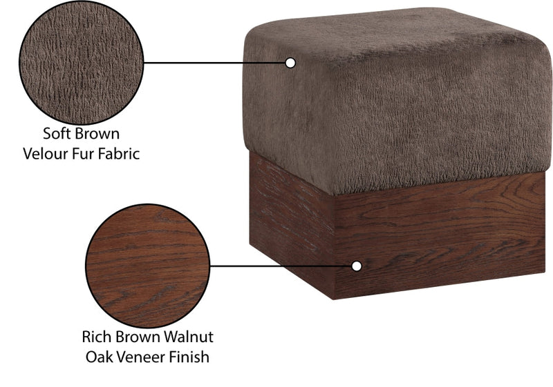 Havre Velour Fur Fabric Upholstered Ottoman in Brown - 22076Brown
