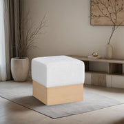 Havre Velour Fur Fabric Upholstered Ottoman in Cream - 22074Cream