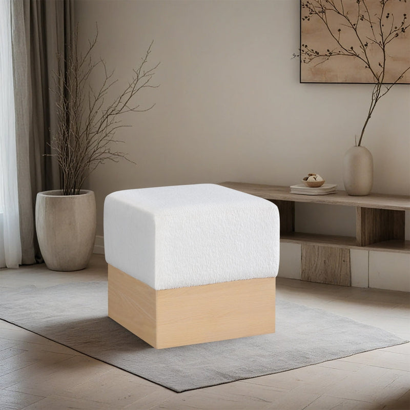 Havre Velour Fur Fabric Upholstered Ottoman in Cream - 22074Cream