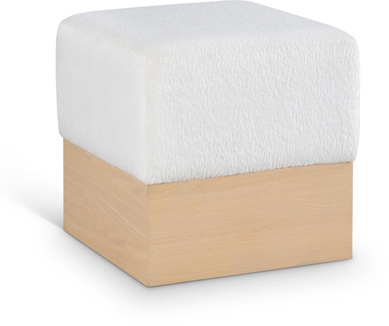 Havre Velour Fur Fabric Upholstered Ottoman in Cream - 22074Cream