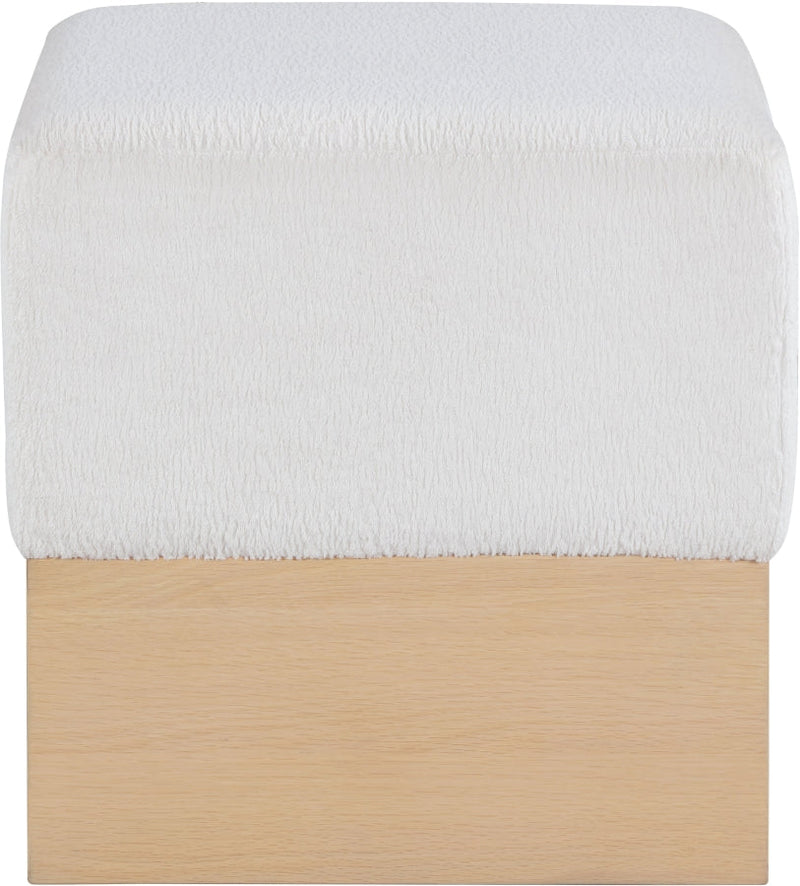Havre Velour Fur Fabric Upholstered Ottoman in Cream - 22074Cream