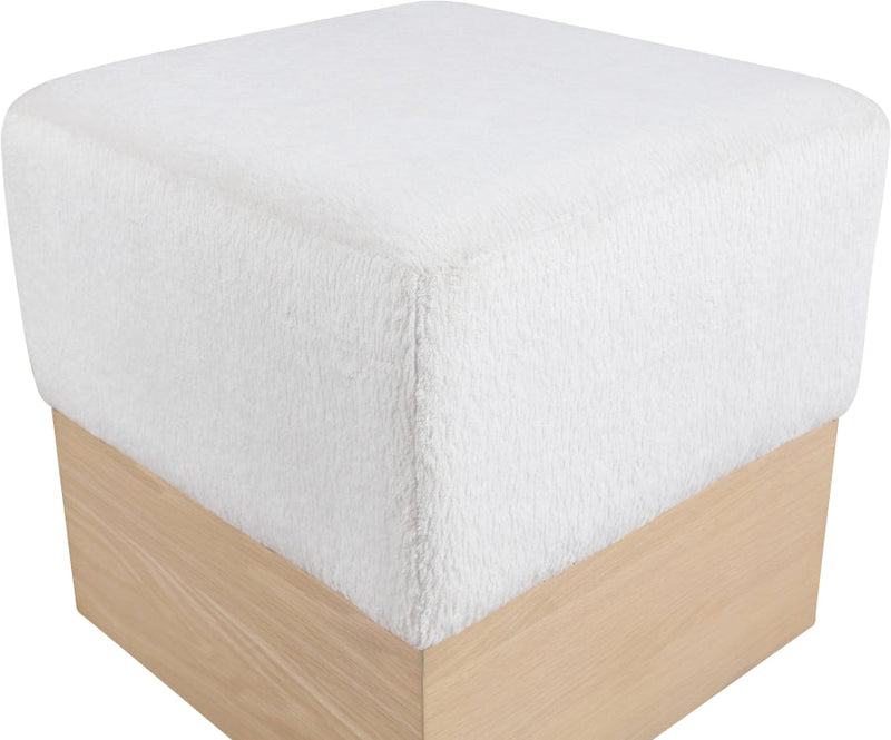 Havre Velour Fur Fabric Upholstered Ottoman in Cream - 22074Cream