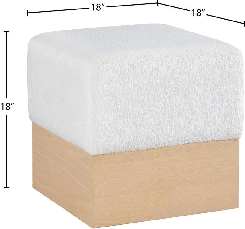 Havre Velour Fur Fabric Upholstered Ottoman in Cream - 22074Cream
