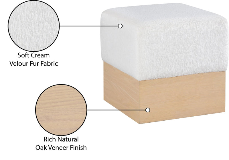 Havre Velour Fur Fabric Upholstered Ottoman in Cream - 22074Cream
