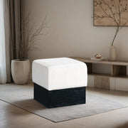 Havre Velour Fur Fabric Upholstered Ottoman in Cream - 22075Cream