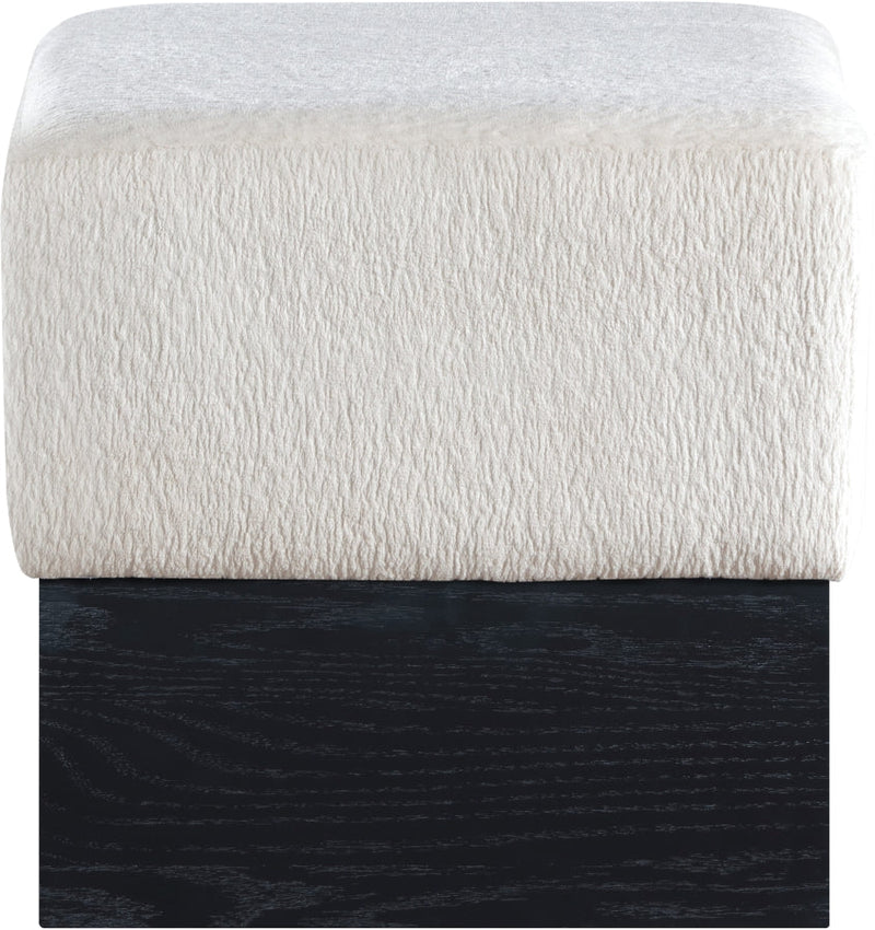 Havre Velour Fur Fabric Upholstered Ottoman in Cream - 22075Cream