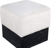 Havre Velour Fur Fabric Upholstered Ottoman in Cream - 22075Cream