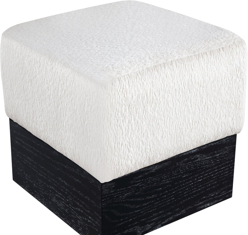 Havre Velour Fur Fabric Upholstered Ottoman in Cream - 22075Cream