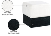 Havre Velour Fur Fabric Upholstered Ottoman in Cream - 22075Cream