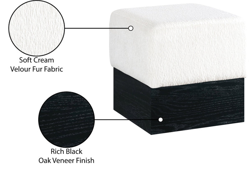 Havre Velour Fur Fabric Upholstered Ottoman in Cream - 22075Cream
