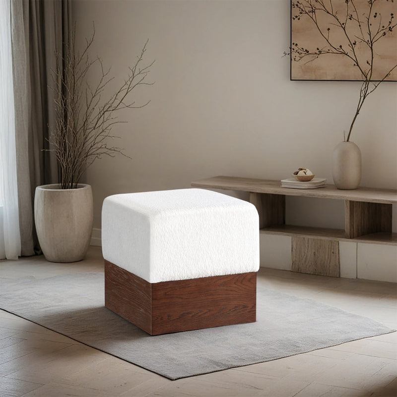 Havre Velour Fur Fabric Upholstered Ottoman in Cream - 22076Cream