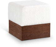 Havre Velour Fur Fabric Upholstered Ottoman in Cream - 22076Cream