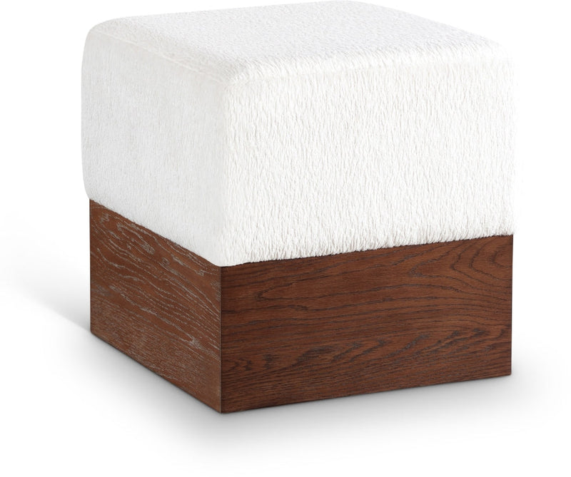 Havre Velour Fur Fabric Upholstered Ottoman in Cream - 22076Cream