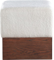Havre Velour Fur Fabric Upholstered Ottoman in Cream - 22076Cream