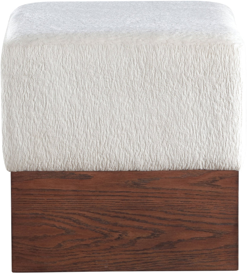 Havre Velour Fur Fabric Upholstered Ottoman in Cream - 22076Cream