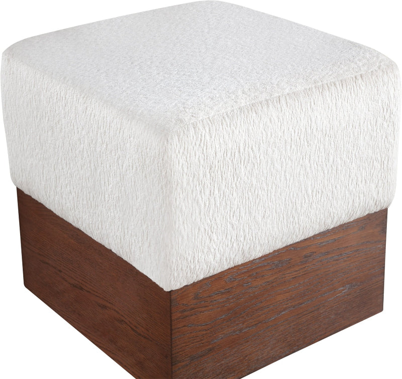 Havre Velour Fur Fabric Upholstered Ottoman in Cream - 22076Cream