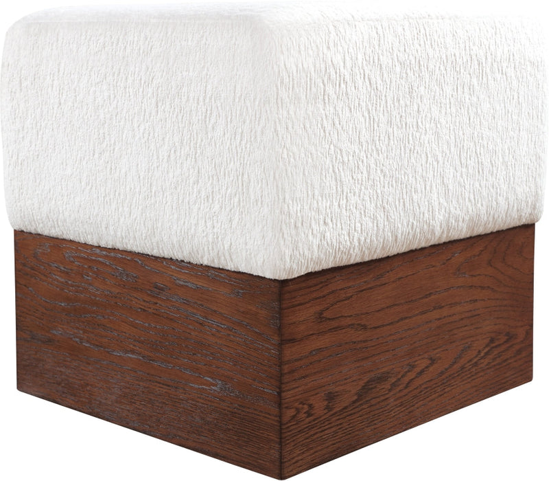 Havre Velour Fur Fabric Upholstered Ottoman in Cream - 22076Cream