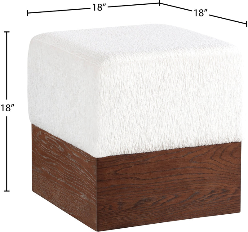 Havre Velour Fur Fabric Upholstered Ottoman in Cream - 22076Cream