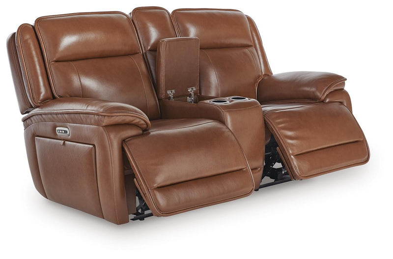 Healy Pier Chocolate Power Reclining Loveseat with Console - U1120418