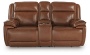 Healy Pier Chocolate Power Reclining Loveseat with Console - U1120418