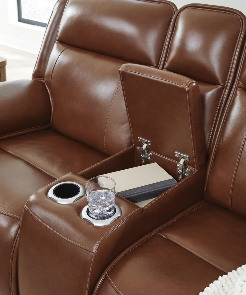 Healy Pier Chocolate Power Reclining Loveseat with Console - U1120418