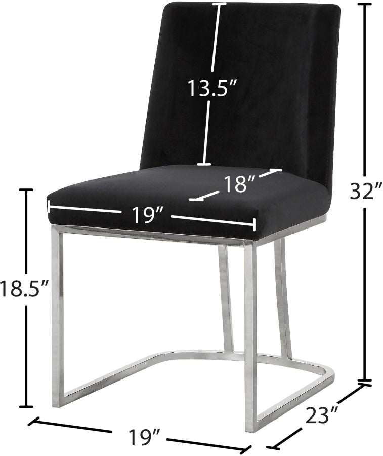 Heidi Velvet Upholstered Dining Chair in Black, Set of 2 - 728Black-C