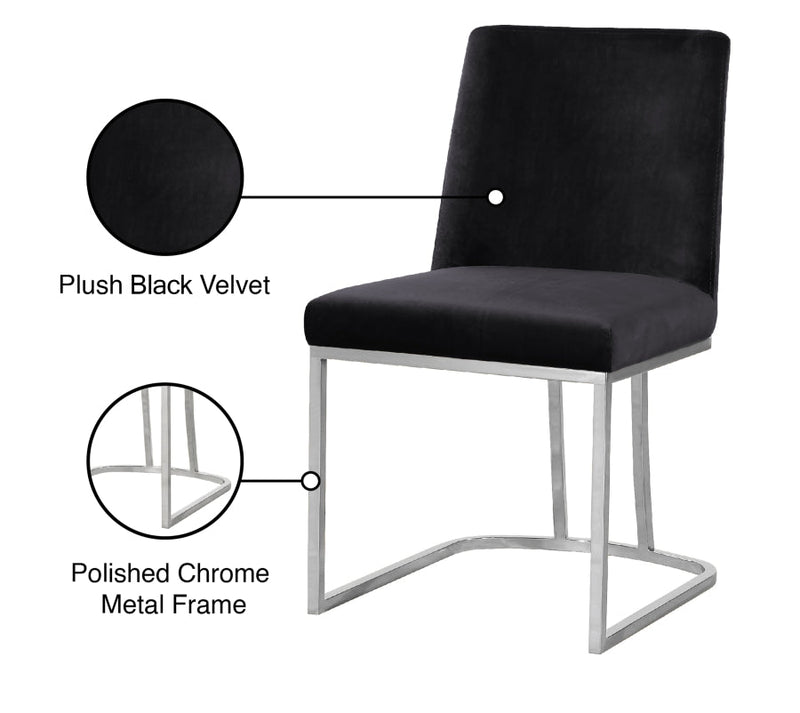 Heidi Velvet Upholstered Dining Chair in Black, Set of 2 - 728Black-C