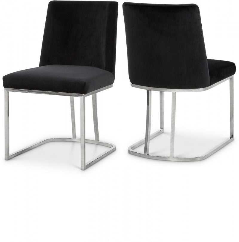 Heidi Velvet Upholstered Dining Chair in Black, Set of 2 - 728Black-C