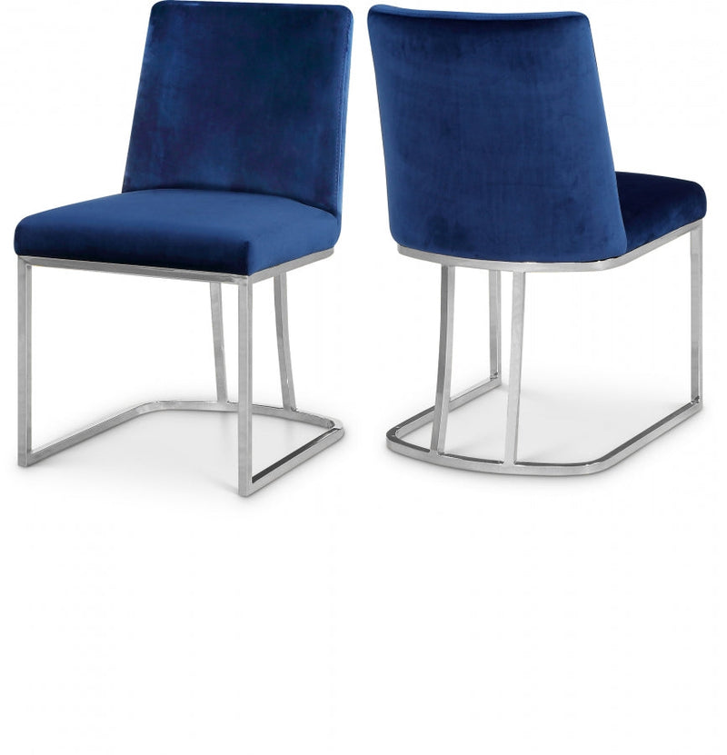Heidi Velvet Upholstered Dining Chair in Blue, Set of 2 - 728Navy-C
