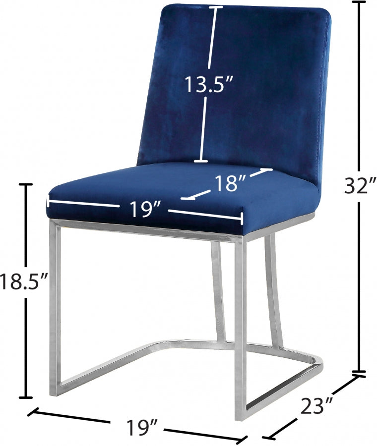 Heidi Velvet Upholstered Dining Chair in Blue, Set of 2 - 728Navy-C