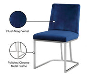Heidi Velvet Upholstered Dining Chair in Blue, Set of 2 - 728Navy-C