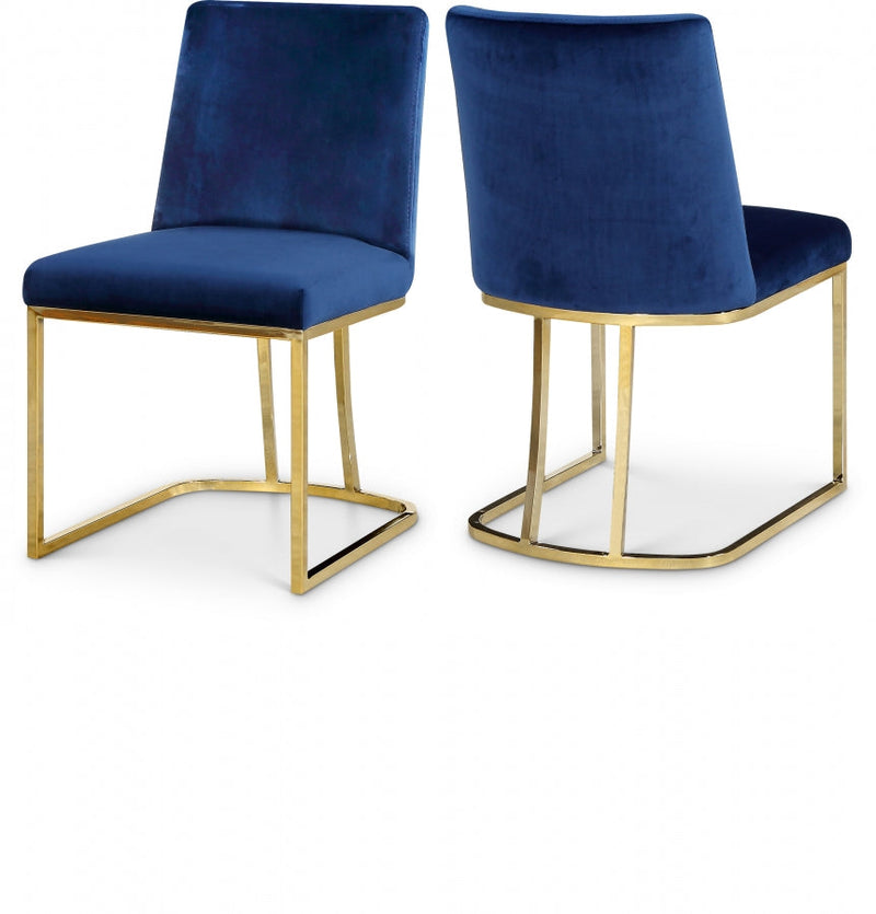 Heidi Velvet Upholstered Dining Chair in Blue, Set of 2 - 776Navy-C