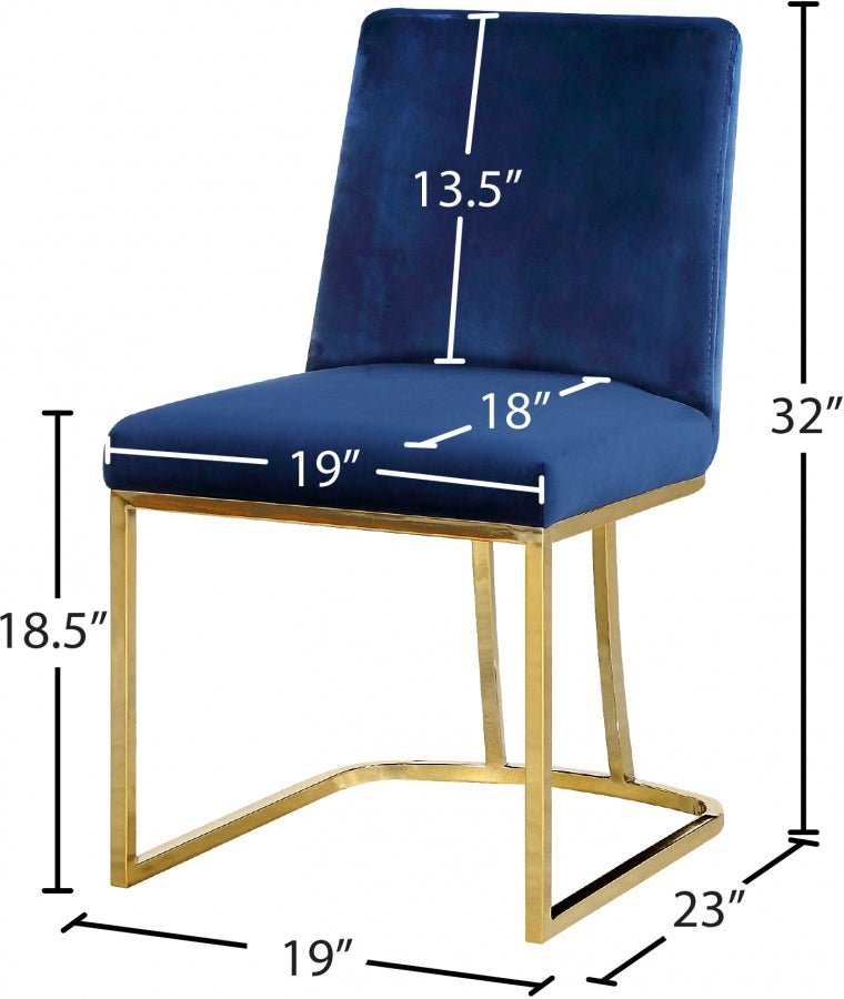 Heidi Velvet Upholstered Dining Chair in Blue, Set of 2 - 776Navy-C