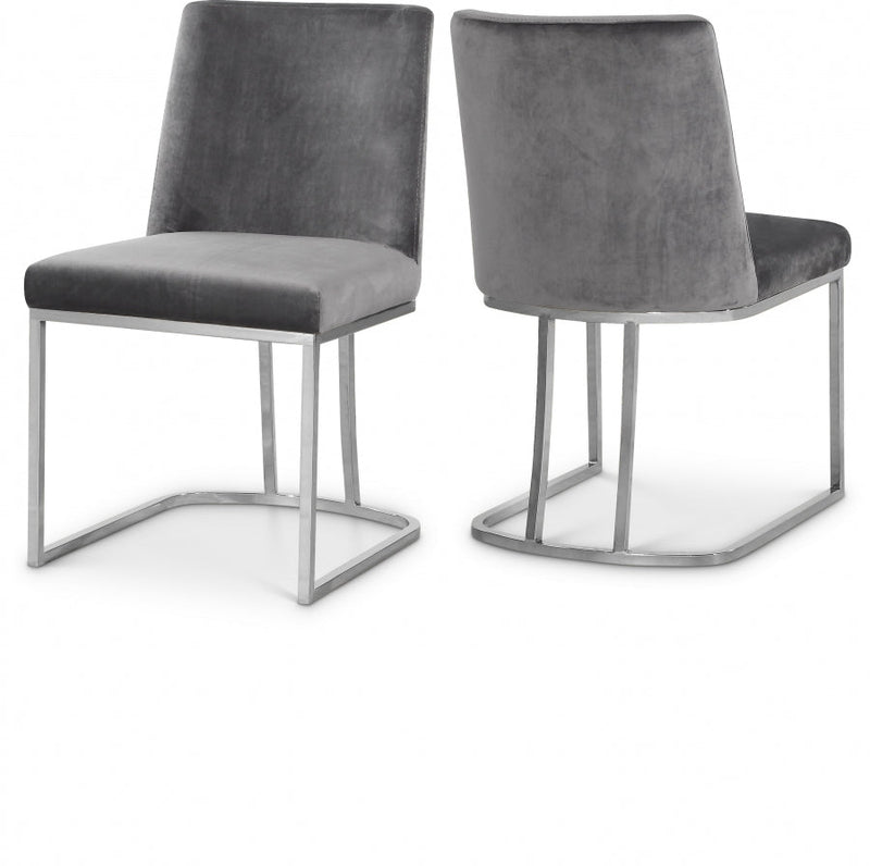 Heidi Velvet Upholstered Dining Chair in Grey, Set of 2 - 728Grey-C
