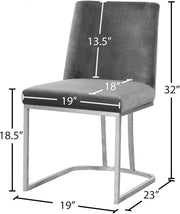 Heidi Velvet Upholstered Dining Chair in Grey, Set of 2 - 728Grey-C