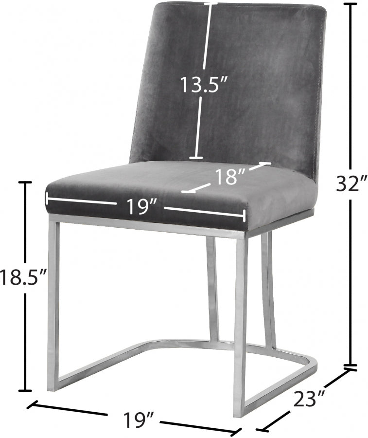 Heidi Velvet Upholstered Dining Chair in Grey, Set of 2 - 728Grey-C