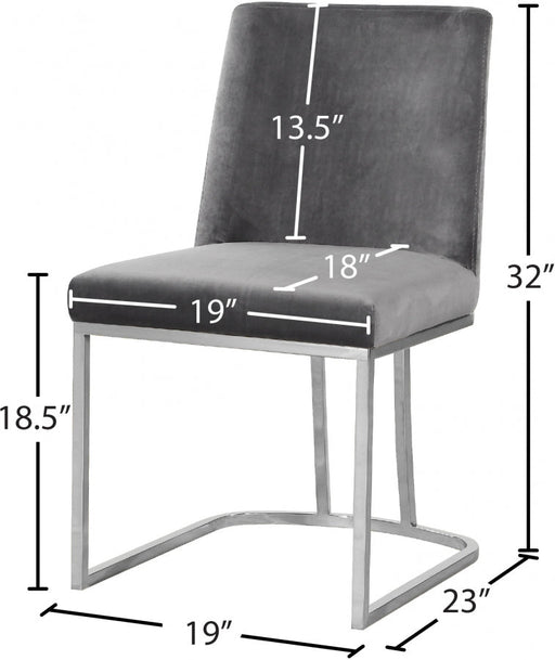 Heidi Velvet Upholstered Dining Chair in Grey, Set of 2 - 728Grey-C