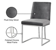 Heidi Velvet Upholstered Dining Chair in Grey, Set of 2 - 728Grey-C