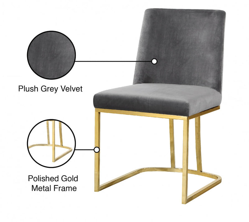 Heidi Velvet Upholstered Dining Chair in Grey, Set of 2 - 776Grey-C